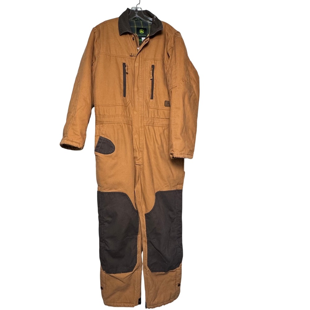 John Deere Mens Large Regular Insulated Duck Canvas Coveralls Brown Workwear